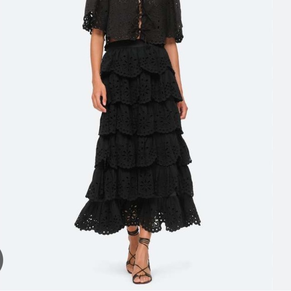 Sea New York Dresses & Skirts - Sea New York NY Tali black tiered cotton eyelet midi skirt size 8 sezane
